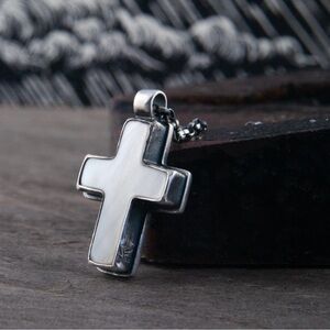 Elegant Silver and White Cross Pendant Necklace